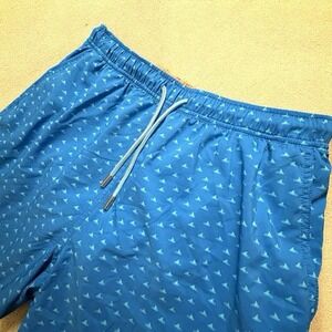 Peter Millar Seaside Collection Swim‎ Trunks M Blue Shark Fin Print Lined Shorts